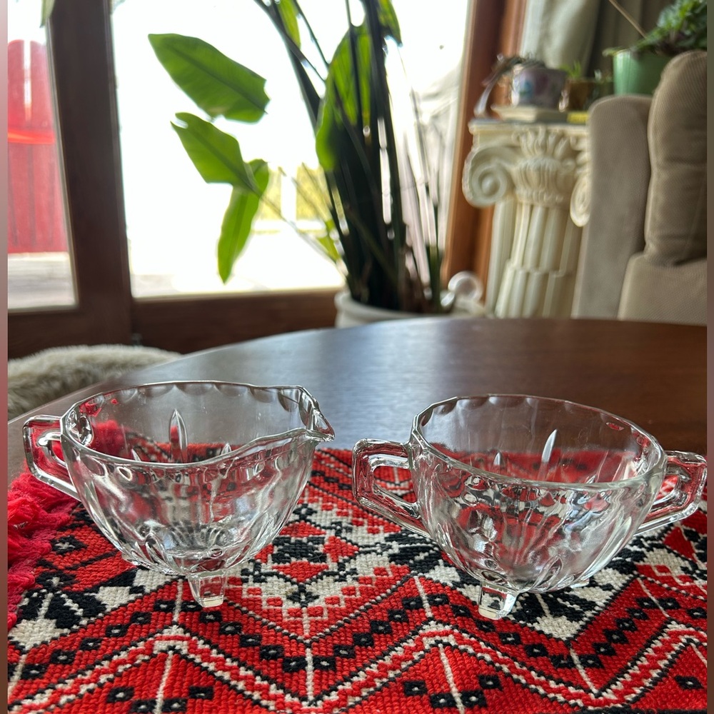 Art Deco Style Glass Cream and Sugar Set